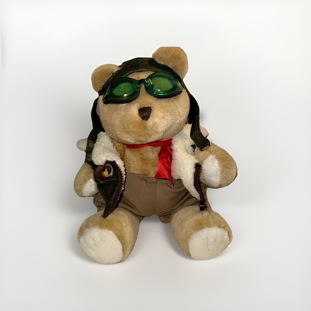 Vintage Pilot Teddy Bear‎ Bearland Glasses Leather Jacket Plush Stuffed Animal